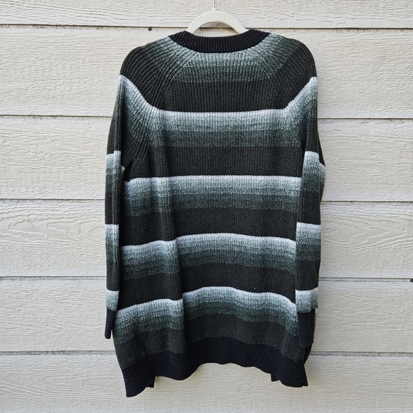 Gap long line green ombre stripe open front cardigan large - Picture 2 of 6